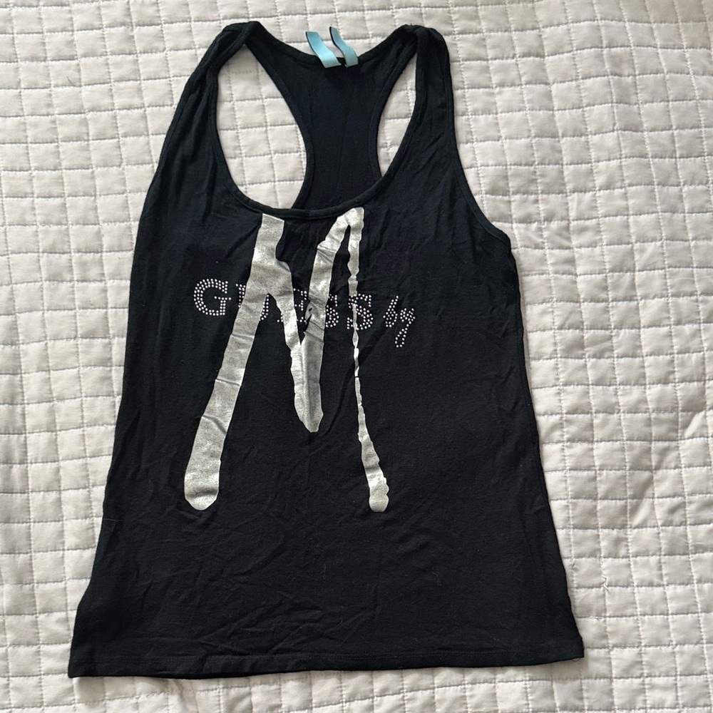 Guess Black and Silver Graphic Tank Top